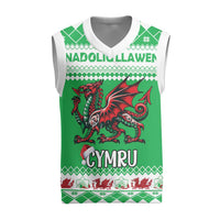 Personalized Wales Christmas Dragon Christmas Knitted V-Neck Vest Nadolig Llawen Green Version - Wonder Print Shop