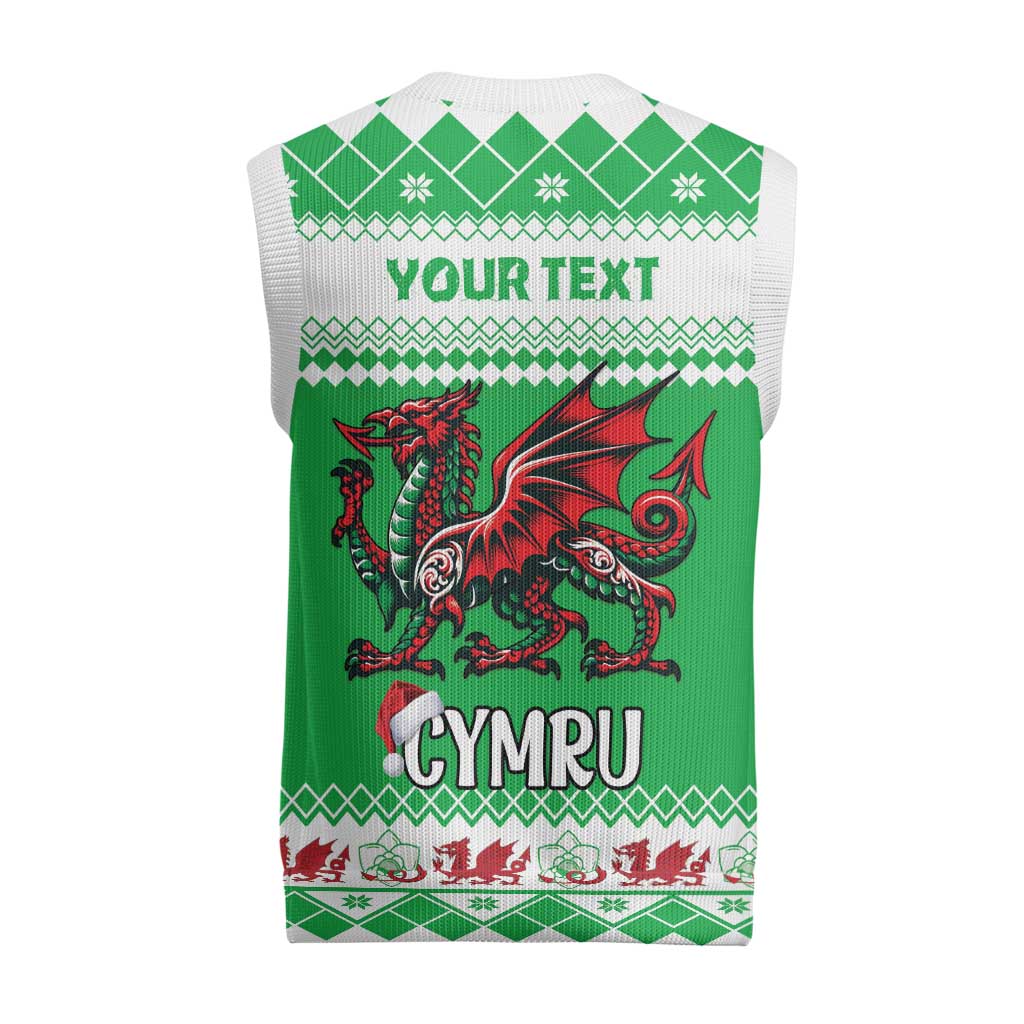Personalized Wales Christmas Dragon Christmas Knitted V-Neck Vest Nadolig Llawen Green Version - Wonder Print Shop