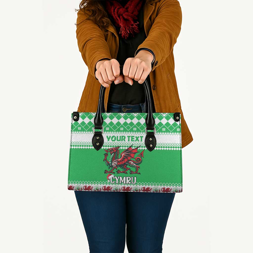 Personalized Wales Christmas Dragon Leather Bag Nadolig Llawen Green Version - Wonder Print Shop