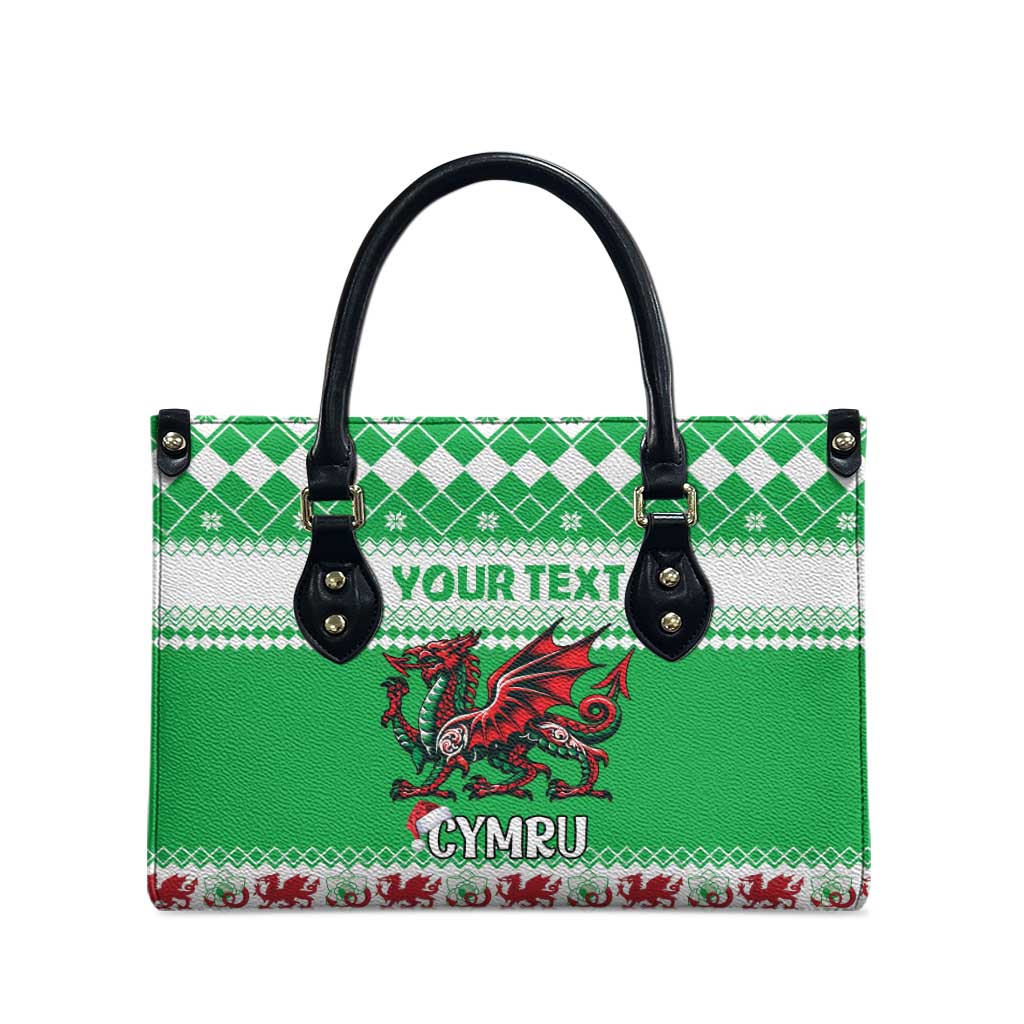 Personalized Wales Christmas Dragon Leather Bag Nadolig Llawen Green Version - Wonder Print Shop
