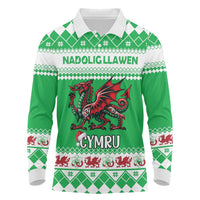 Personalized Wales Christmas Dragon Long Sleeve Polo Shirt Nadolig Llawen Green Version - Wonder Print Shop