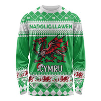 Personalized Wales Christmas Dragon Long Sleeve Shirt Nadolig Llawen Green Version - Wonder Print Shop