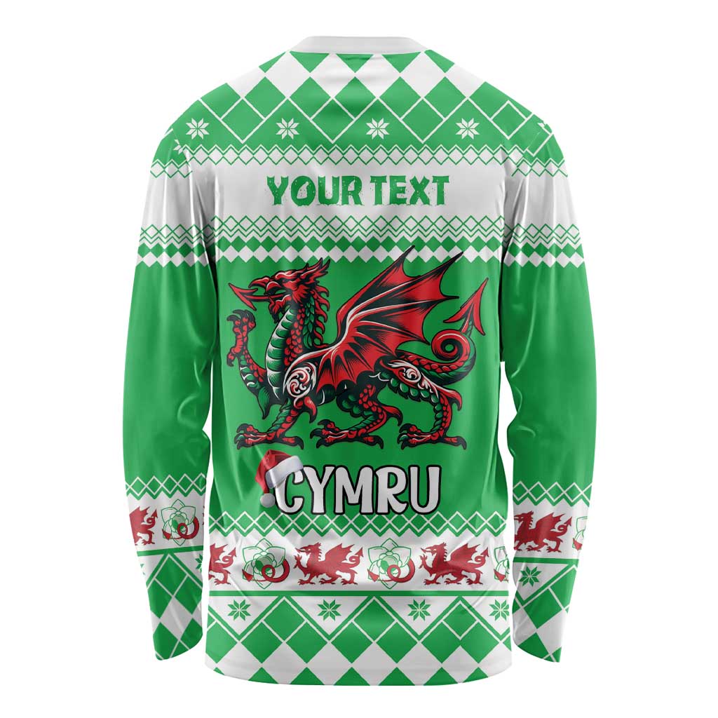 Personalized Wales Christmas Dragon Long Sleeve Shirt Nadolig Llawen Green Version - Wonder Print Shop