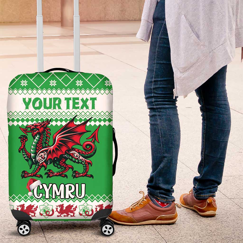 Personalized Wales Christmas Dragon Luggage Cover Nadolig Llawen Green Version - Wonder Print Shop