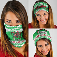 Personalized Wales Christmas Dragon Neck Gaiter Nadolig Llawen Green Version - Wonder Print Shop