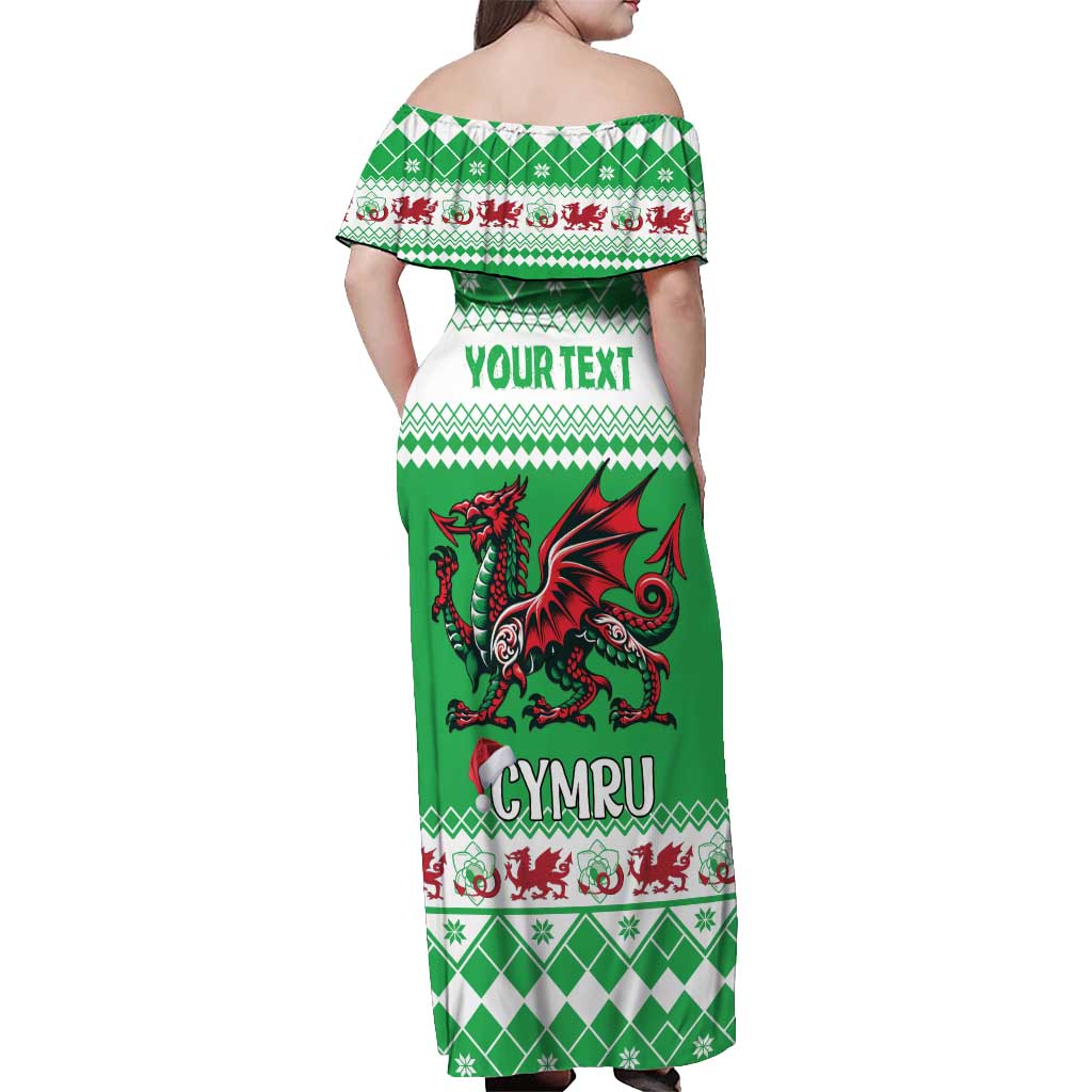 Personalized Wales Christmas Dragon Off Shoulder Maxi Dress Nadolig Llawen Green Version - Wonder Print Shop