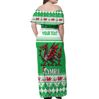 Personalized Wales Christmas Dragon Off Shoulder Maxi Dress Nadolig Llawen Green Version - Wonder Print Shop