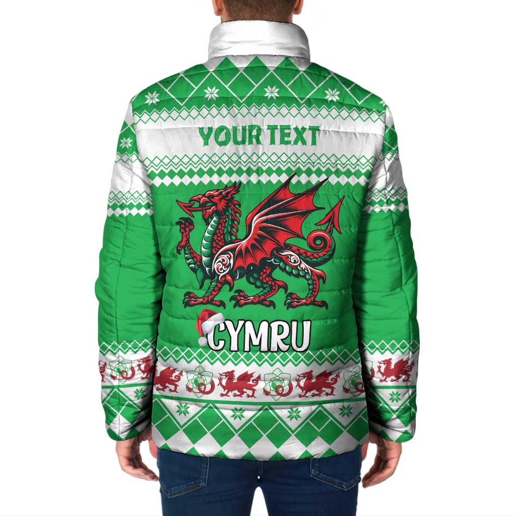 Personalized Wales Christmas Dragon Padded Jacket Nadolig Llawen Green Version - Wonder Print Shop