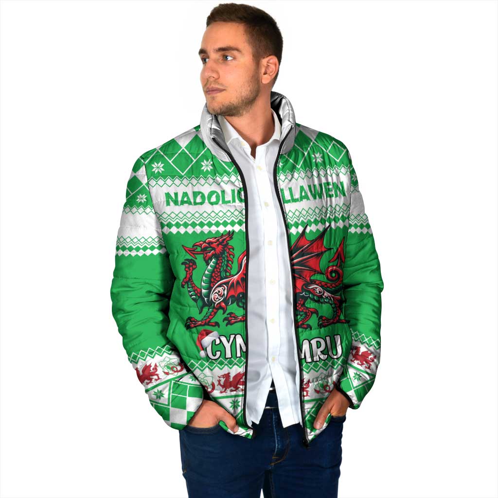Personalized Wales Christmas Dragon Padded Jacket Nadolig Llawen Green Version - Wonder Print Shop
