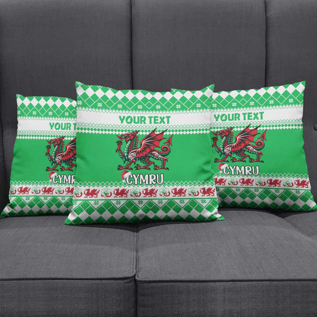 Personalized Wales Christmas Dragon Pillow Cover Nadolig Llawen Green Version - Wonder Print Shop