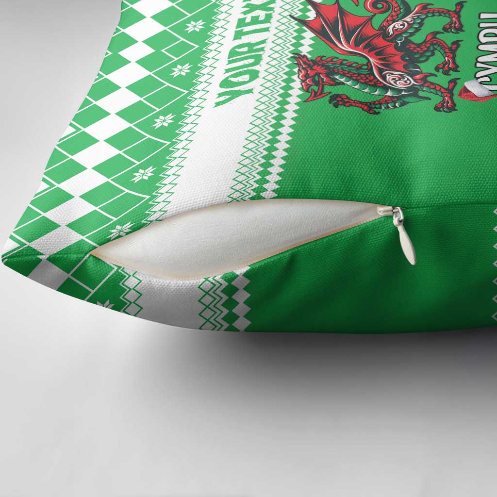 Personalized Wales Christmas Dragon Pillow Cover Nadolig Llawen Green Version - Wonder Print Shop