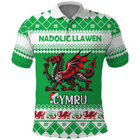 Personalized Wales Christmas Dragon Polo Shirt Nadolig Llawen Green Version - Wonder Print Shop