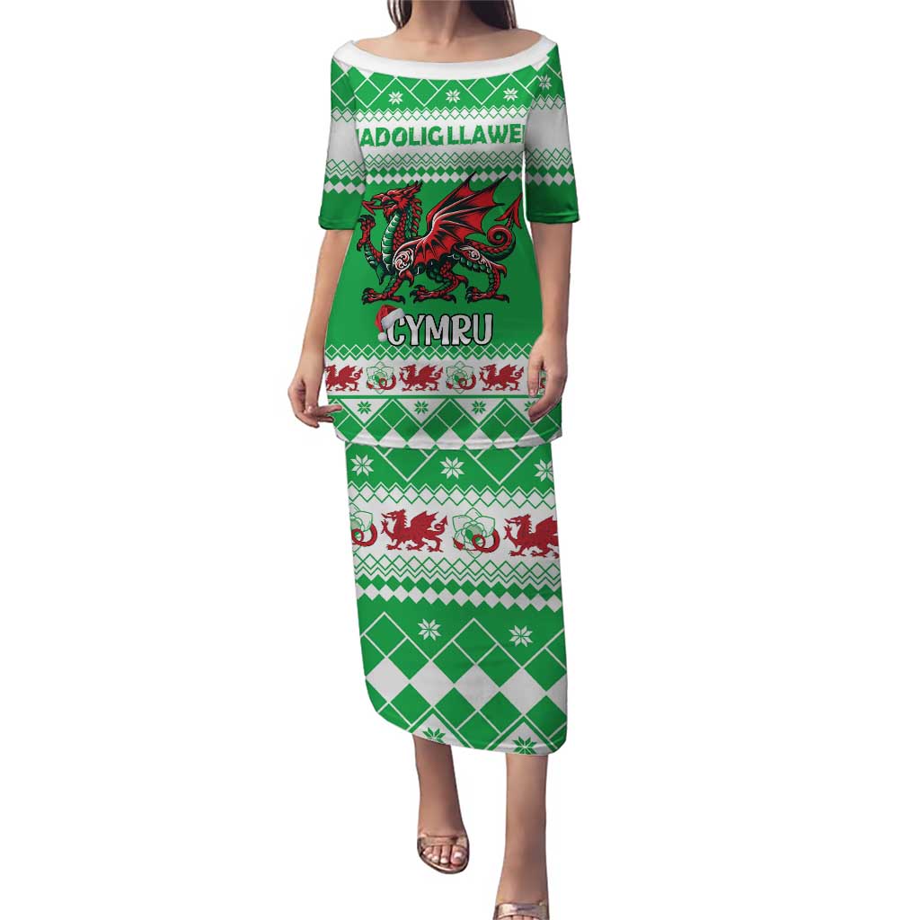 Personalized Wales Christmas Dragon Puletasi Nadolig Llawen Green Version - Wonder Print Shop