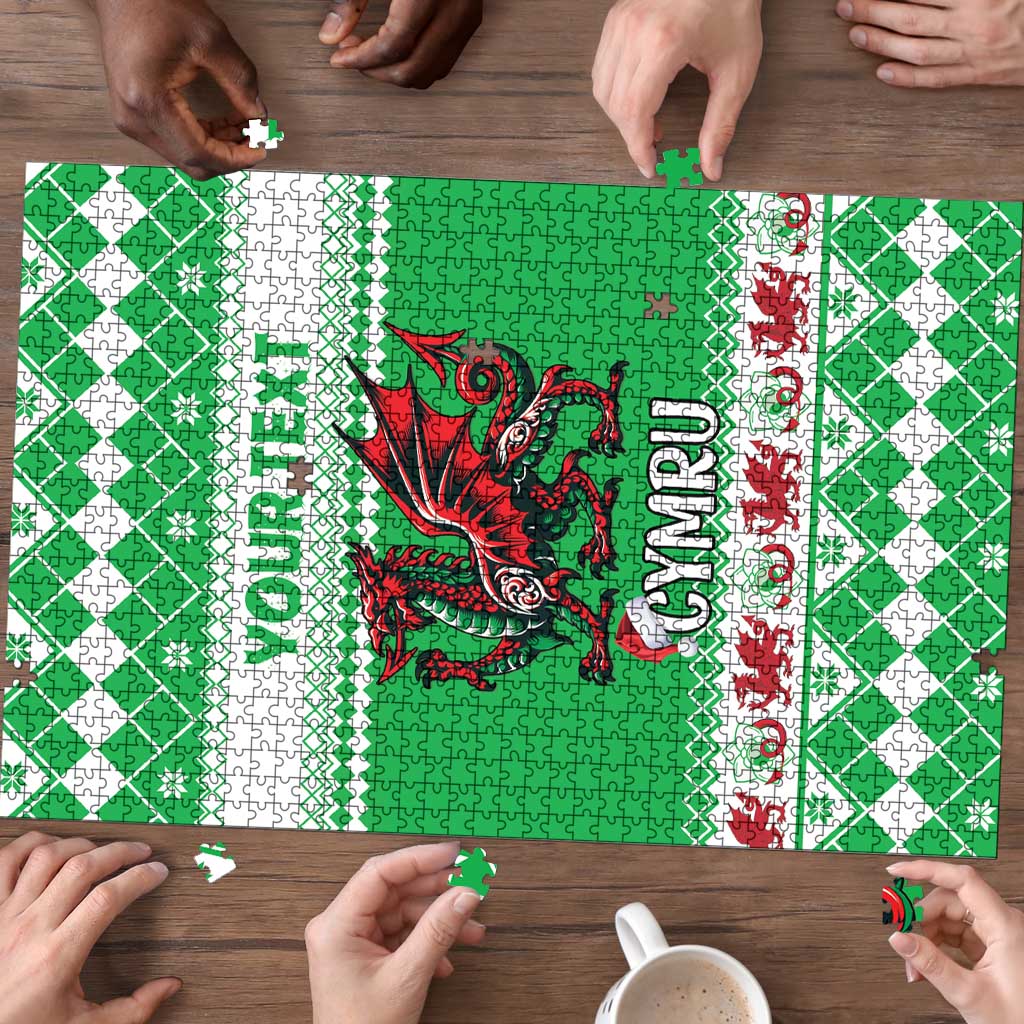 Personalized Wales Christmas Dragon Puzzle Nadolig Llawen Green Version - Wonder Print Shop