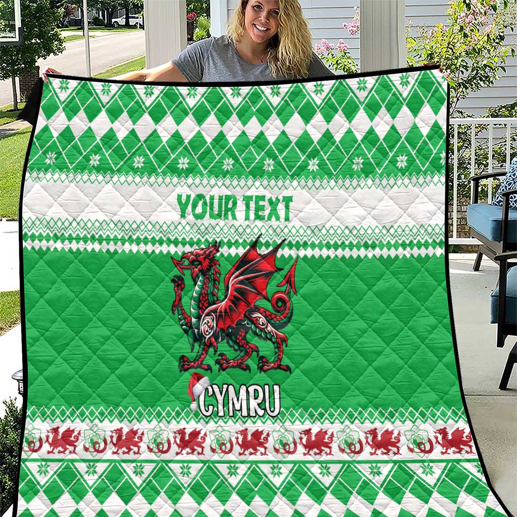 Personalized Wales Christmas Dragon Quilt Nadolig Llawen Green Version - Wonder Print Shop