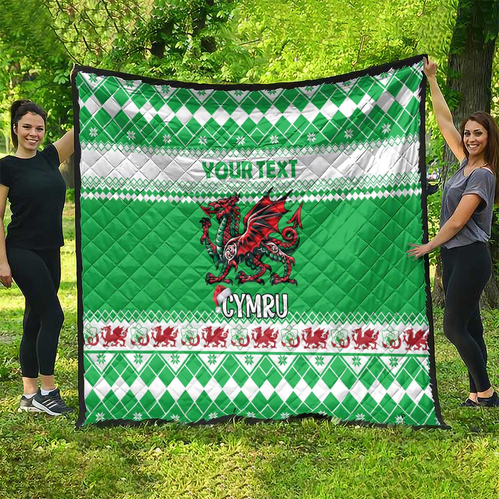 Personalized Wales Christmas Dragon Quilt Nadolig Llawen Green Version - Wonder Print Shop