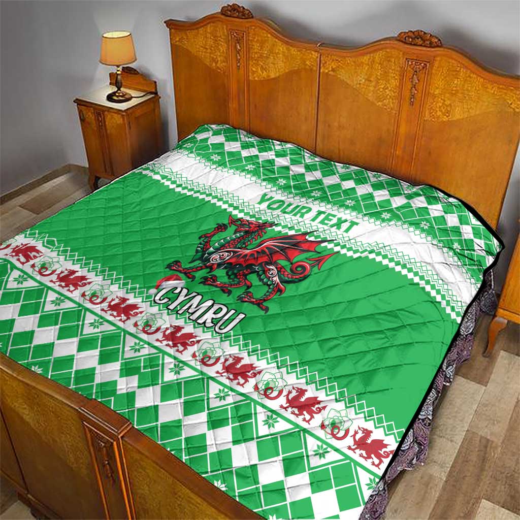Personalized Wales Christmas Dragon Quilt Nadolig Llawen Green Version - Wonder Print Shop