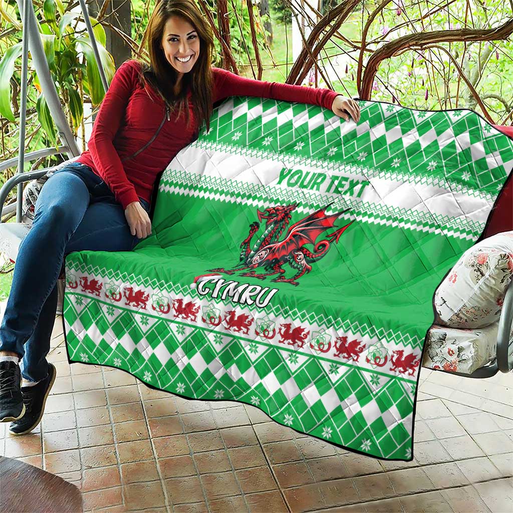 Personalized Wales Christmas Dragon Quilt Nadolig Llawen Green Version - Wonder Print Shop