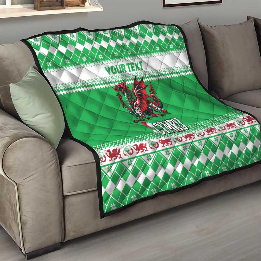 Personalized Wales Christmas Dragon Quilt Nadolig Llawen Green Version - Wonder Print Shop