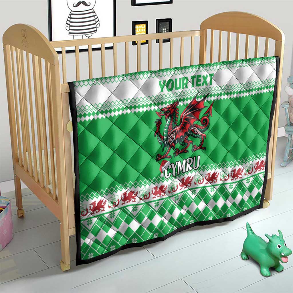 Personalized Wales Christmas Dragon Quilt Nadolig Llawen Green Version - Wonder Print Shop