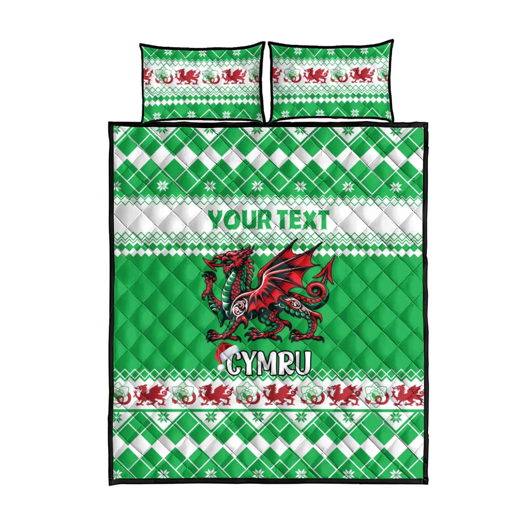 Personalized Wales Christmas Dragon Quilt Bed Set Nadolig Llawen Green Version - Wonder Print Shop