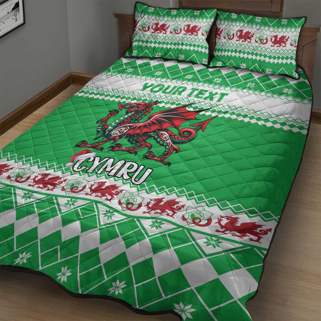 Personalized Wales Christmas Dragon Quilt Bed Set Nadolig Llawen Green Version - Wonder Print Shop