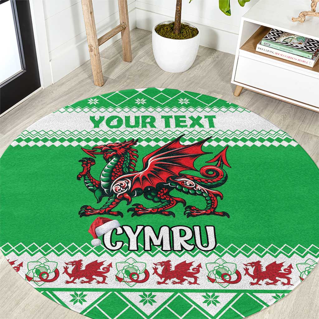 Personalized Wales Christmas Dragon Round Carpet Nadolig Llawen Green Version - Wonder Print Shop