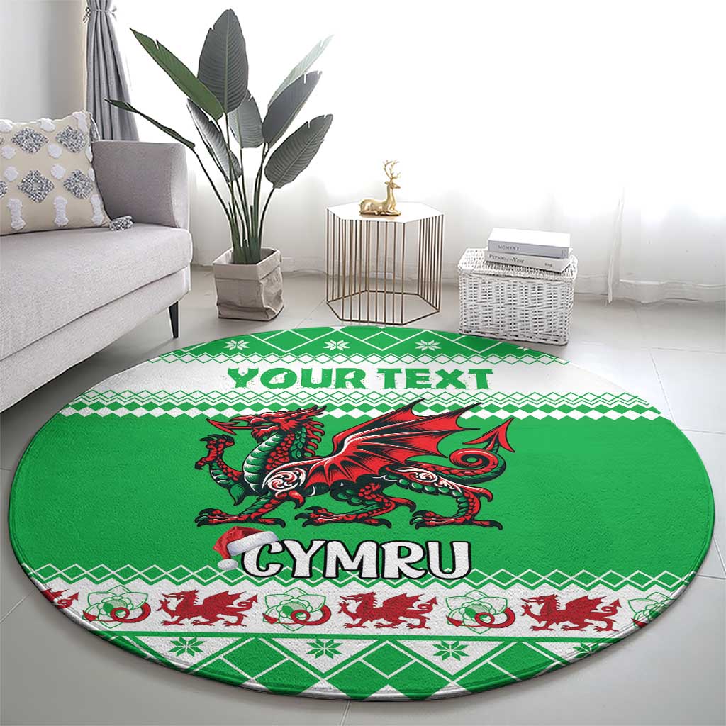 Personalized Wales Christmas Dragon Round Carpet Nadolig Llawen Green Version - Wonder Print Shop