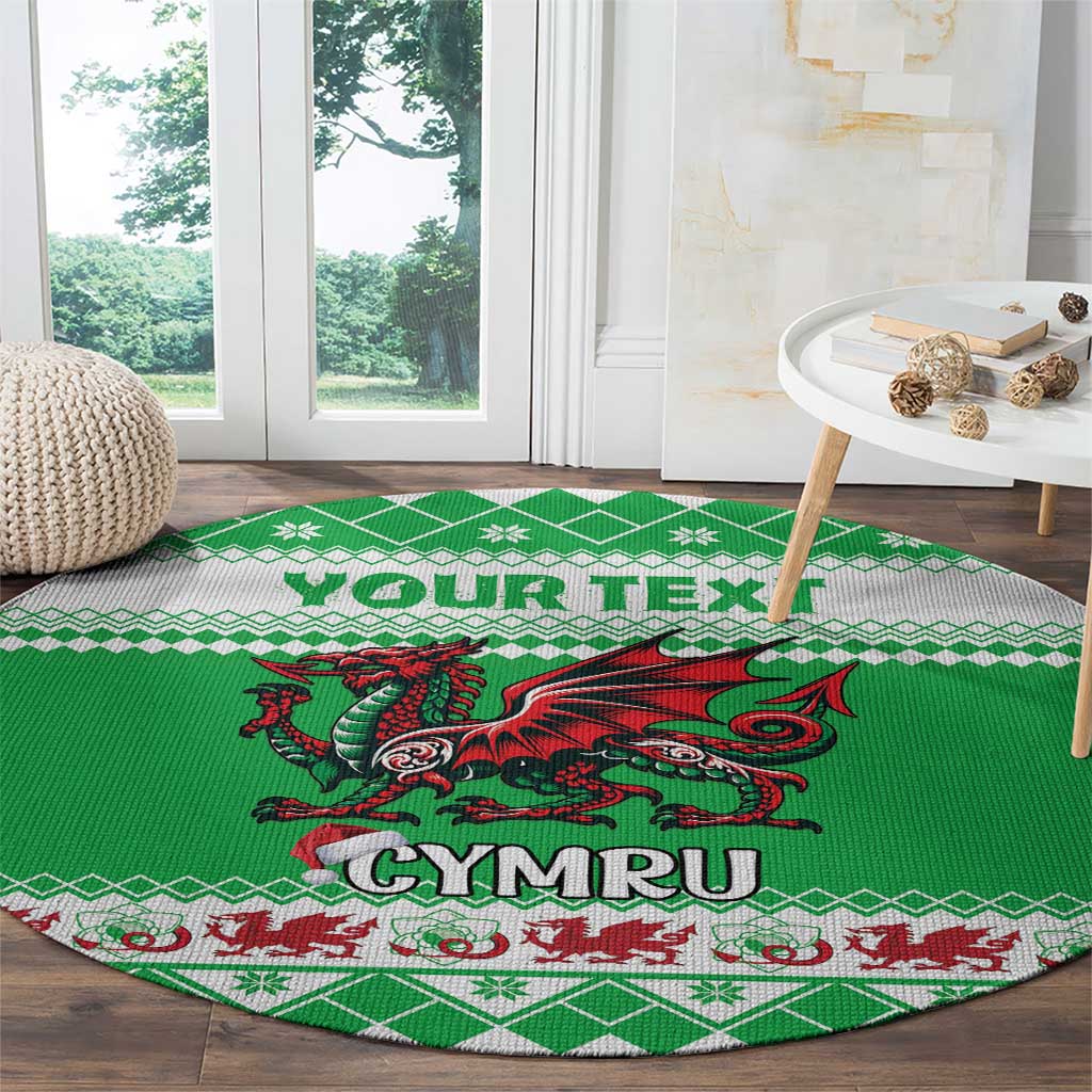 Personalized Wales Christmas Dragon Round Carpet Nadolig Llawen Green Version - Wonder Print Shop