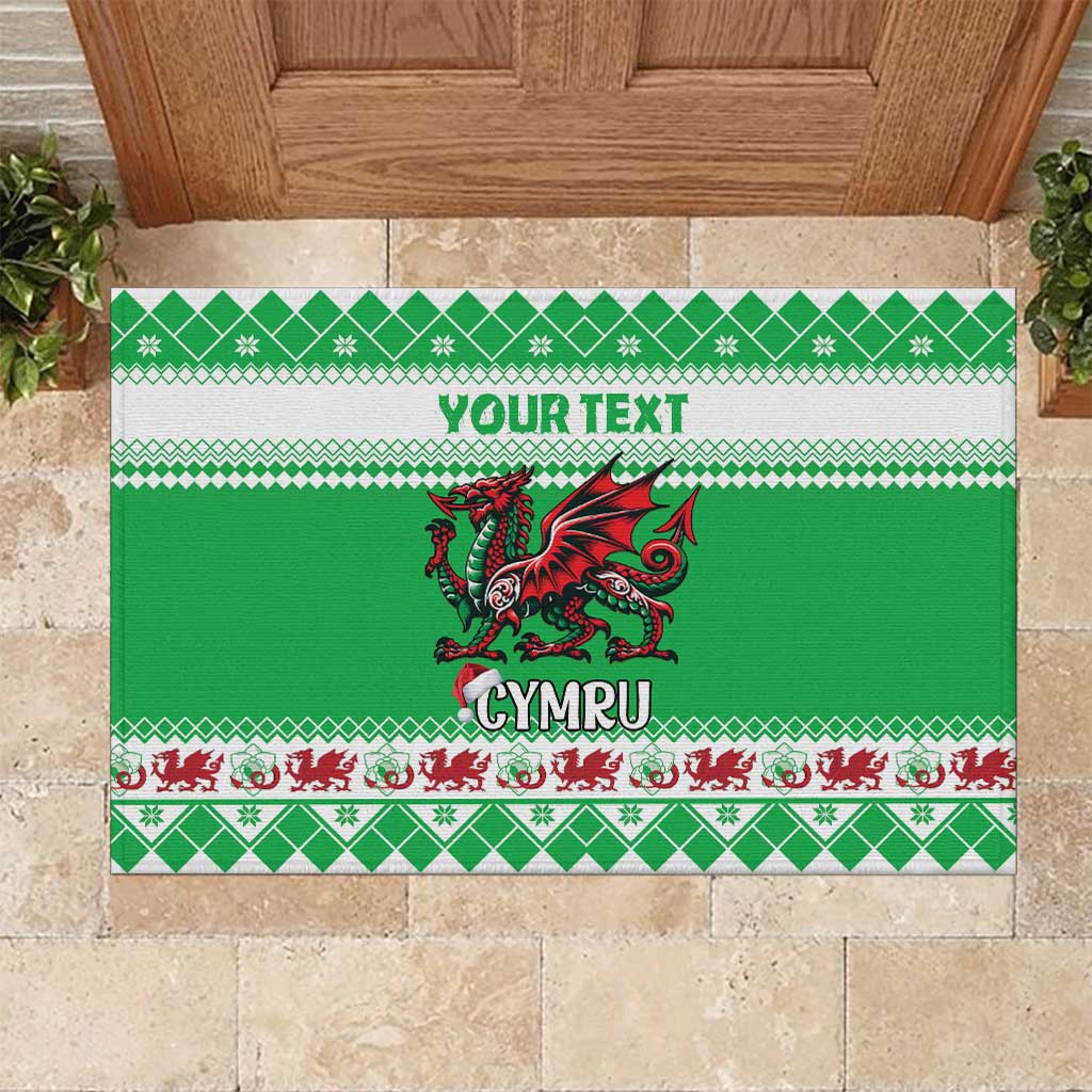 Personalized Wales Christmas Dragon Rubber Doormat Nadolig Llawen Green Version - Wonder Print Shop
