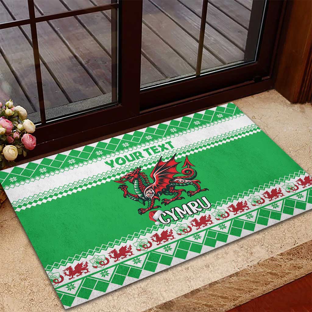 Personalized Wales Christmas Dragon Rubber Doormat Nadolig Llawen Green Version - Wonder Print Shop