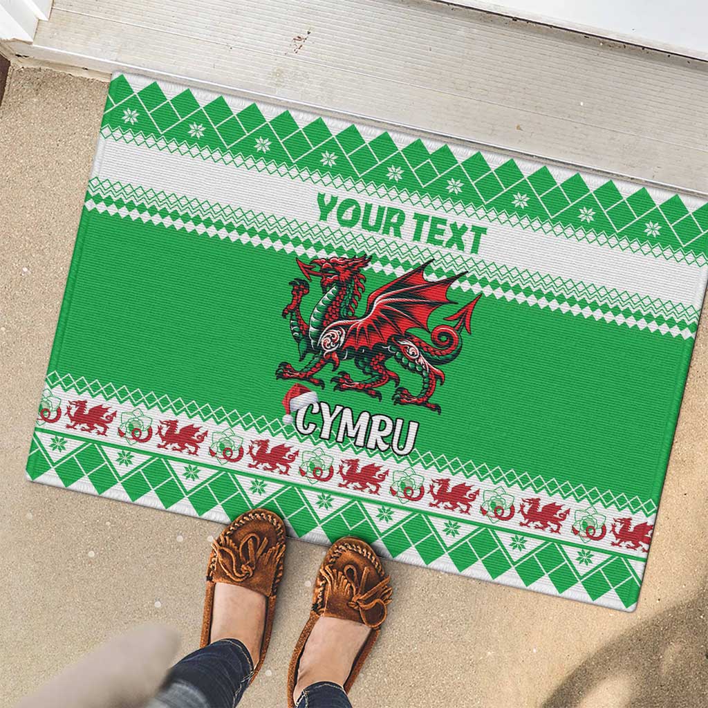 Personalized Wales Christmas Dragon Rubber Doormat Nadolig Llawen Green Version - Wonder Print Shop