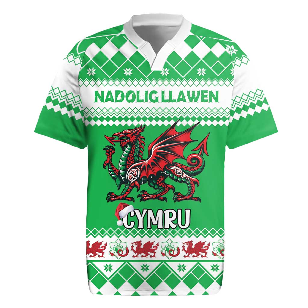 Personalized Wales Christmas Dragon Rugby Jersey Nadolig Llawen Green Version - Wonder Print Shop