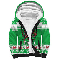 Personalized Wales Christmas Dragon Sherpa Hoodie Nadolig Llawen Green Version - Wonder Print Shop