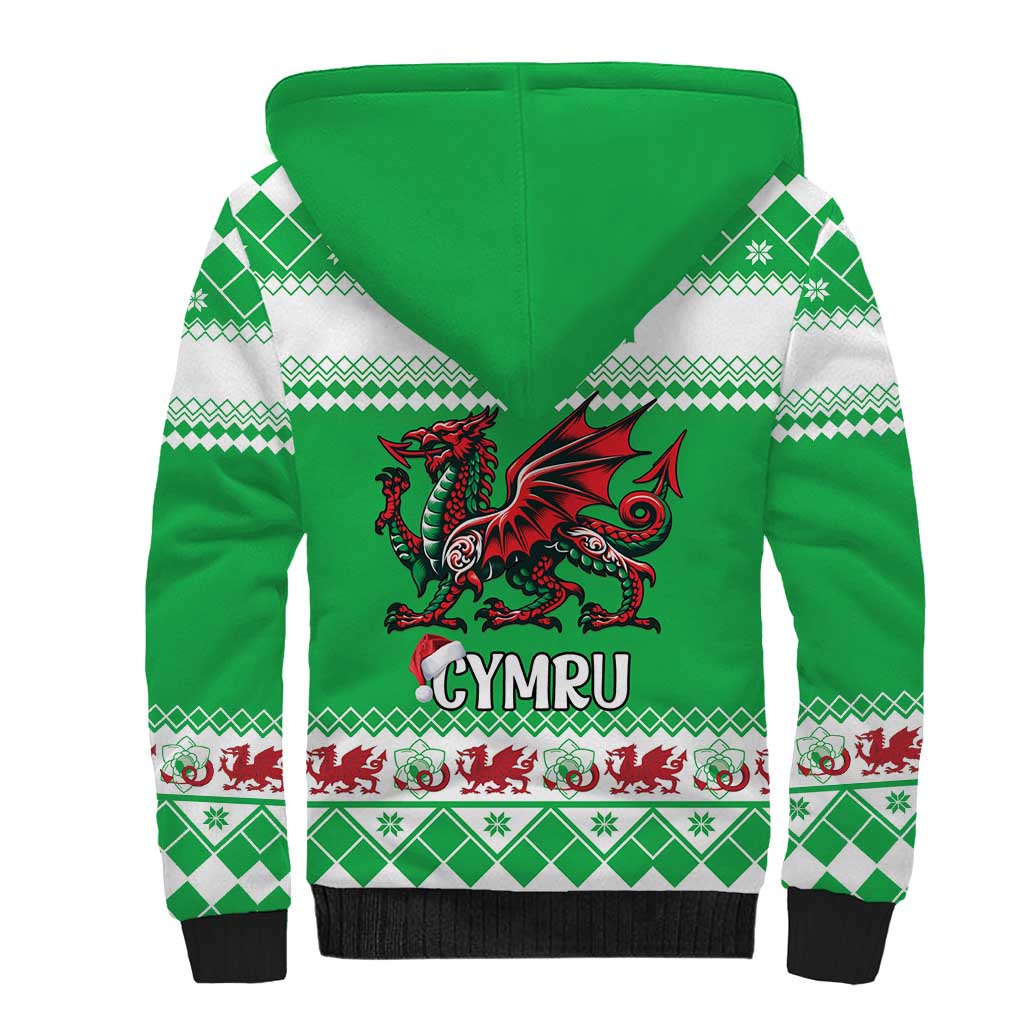 Personalized Wales Christmas Dragon Sherpa Hoodie Nadolig Llawen Green Version - Wonder Print Shop