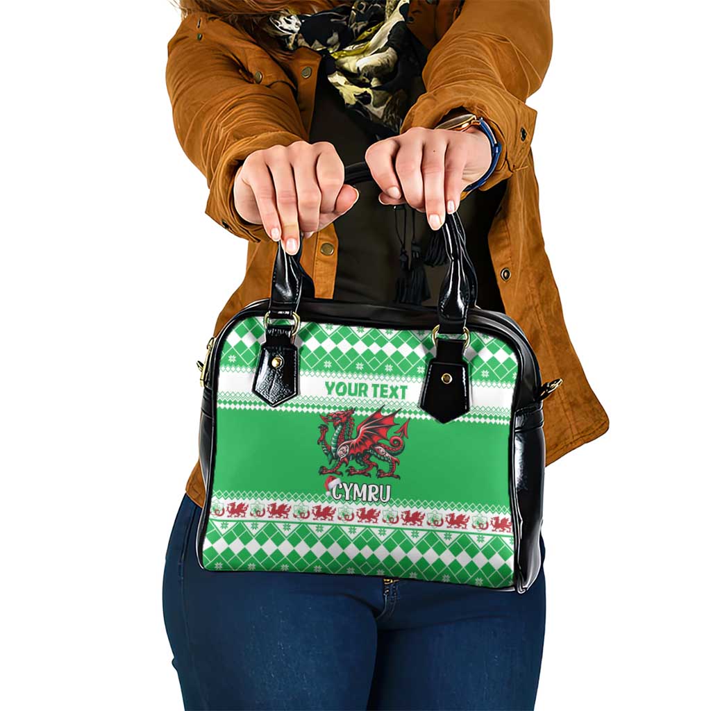 Personalized Wales Christmas Dragon Shoulder Handbag Nadolig Llawen Green Version - Wonder Print Shop
