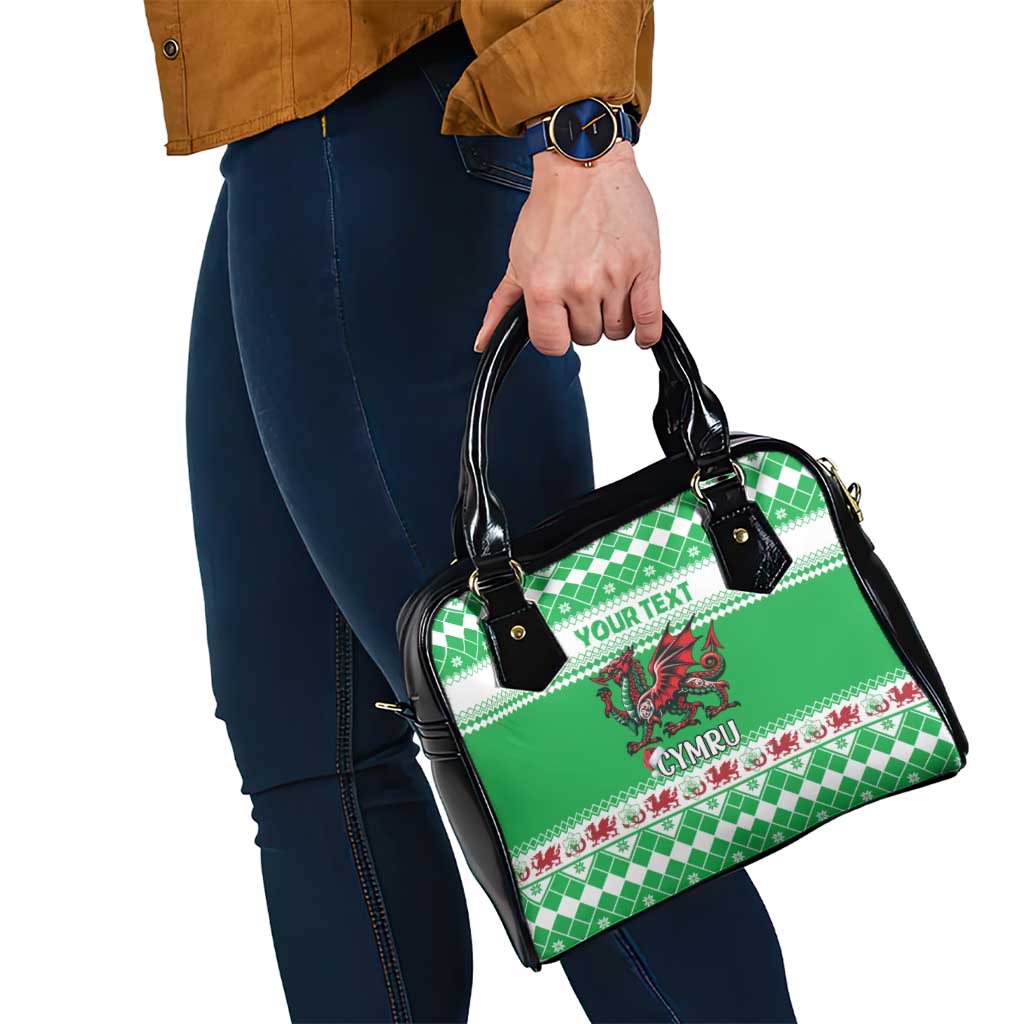 Personalized Wales Christmas Dragon Shoulder Handbag Nadolig Llawen Green Version - Wonder Print Shop