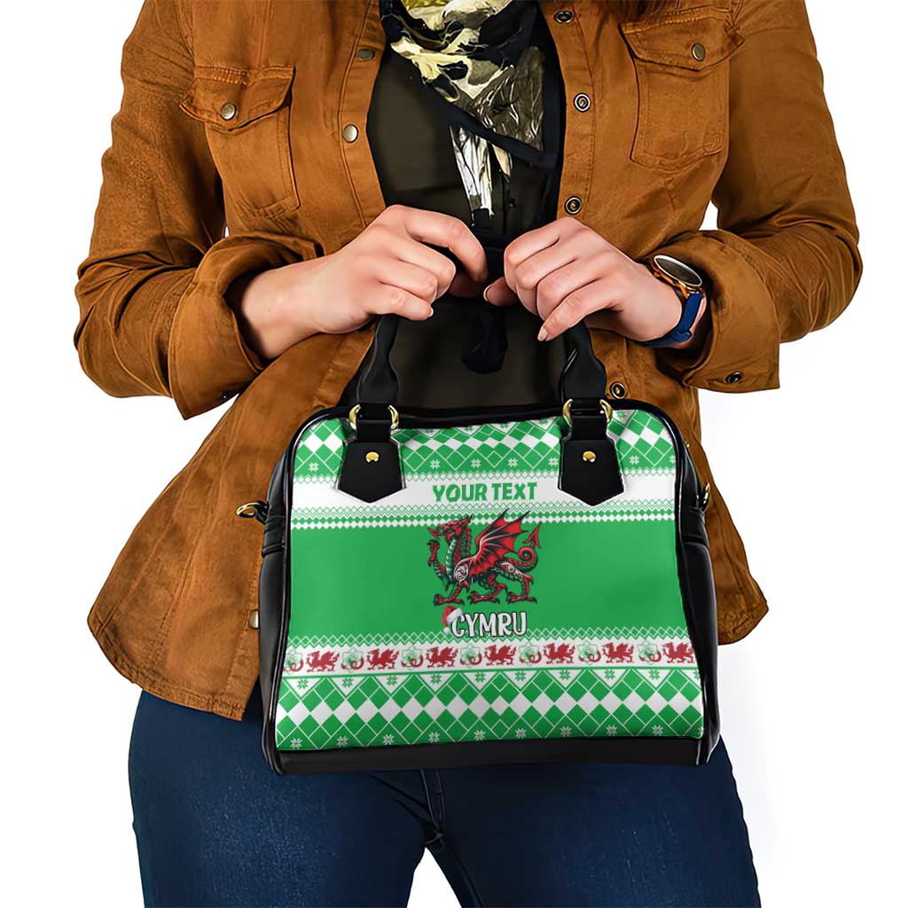 Personalized Wales Christmas Dragon Shoulder Handbag Nadolig Llawen Green Version - Wonder Print Shop