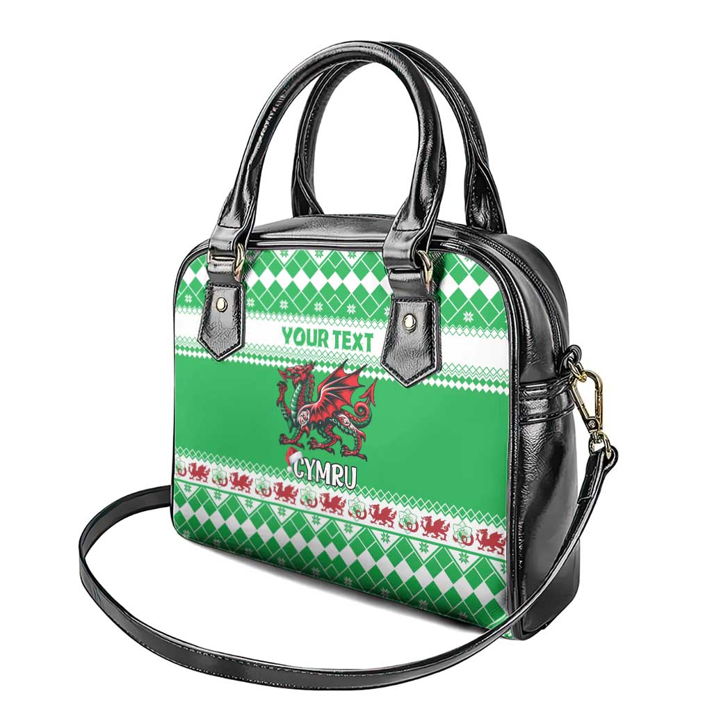 Personalized Wales Christmas Dragon Shoulder Handbag Nadolig Llawen Green Version - Wonder Print Shop