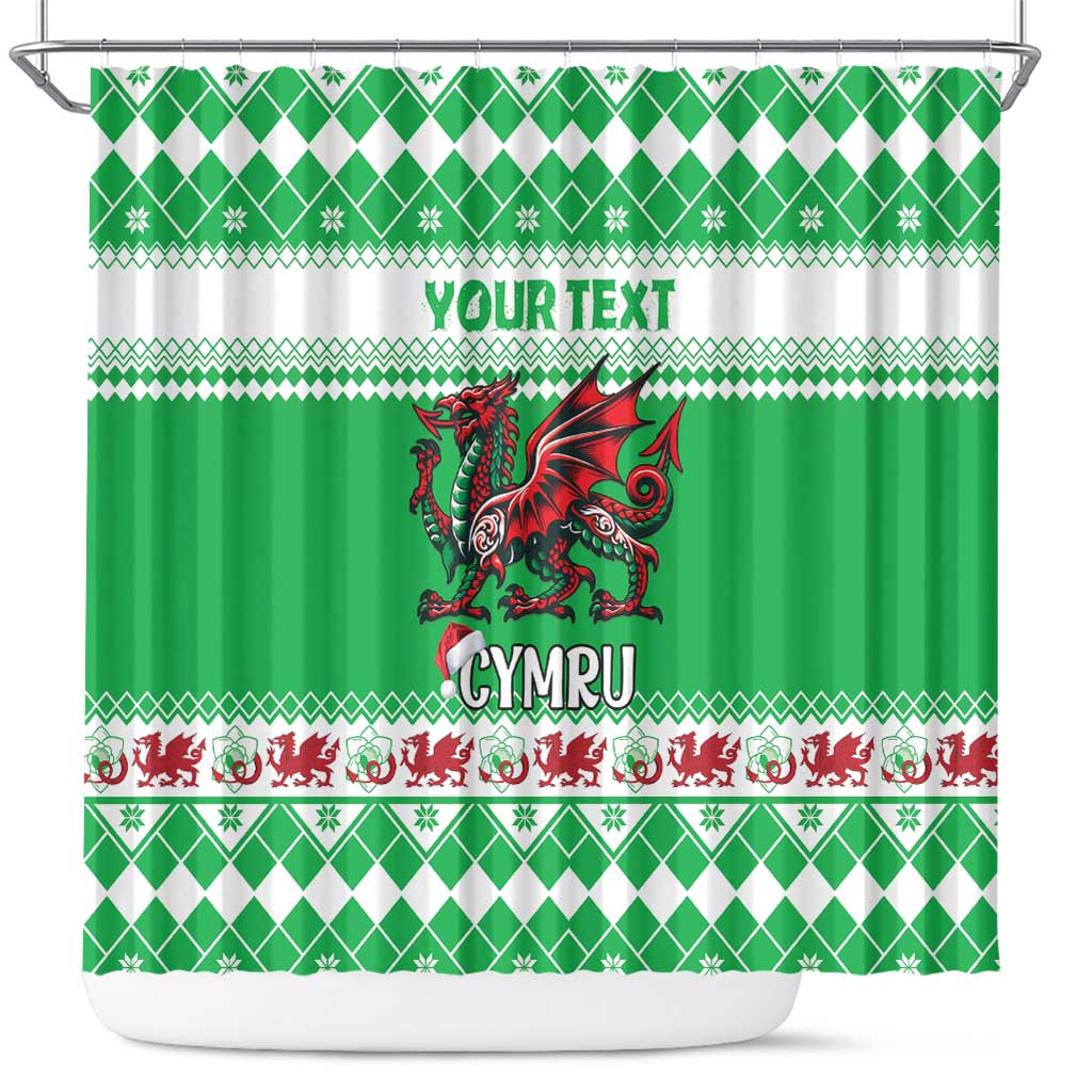 Personalized Wales Christmas Dragon Shower Curtain Nadolig Llawen Green Version - Wonder Print Shop