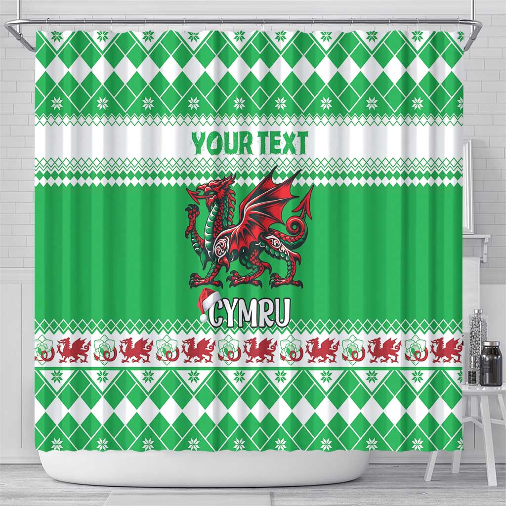 Personalized Wales Christmas Dragon Shower Curtain Nadolig Llawen Green Version - Wonder Print Shop