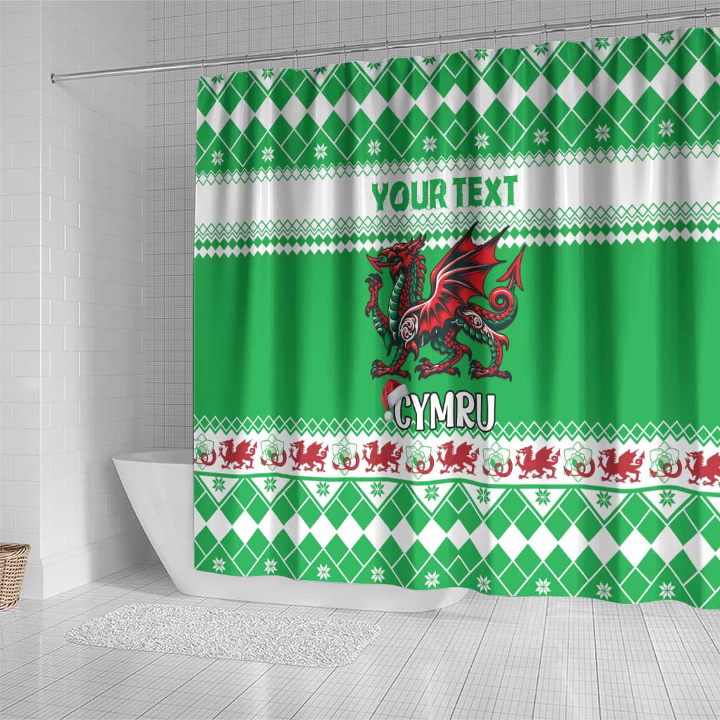 Personalized Wales Christmas Dragon Shower Curtain Nadolig Llawen Green Version - Wonder Print Shop