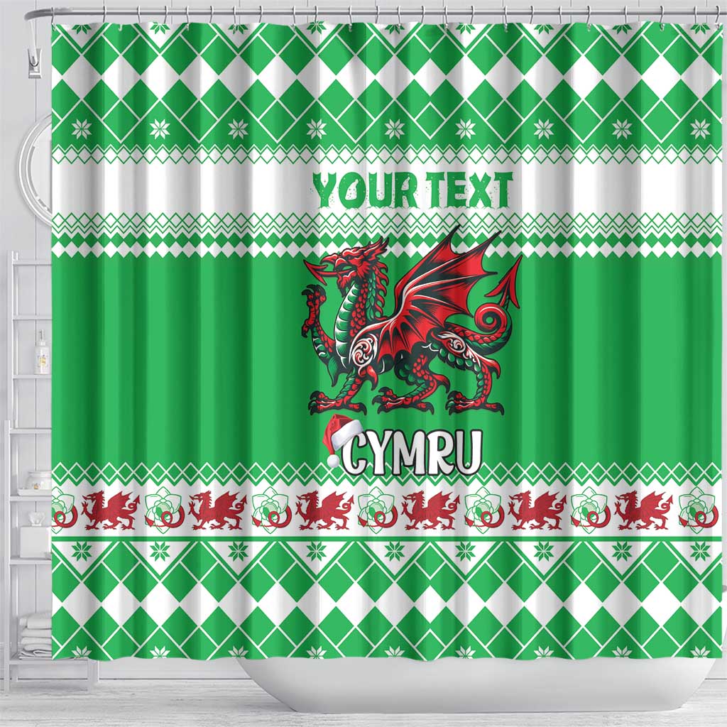 Personalized Wales Christmas Dragon Shower Curtain Nadolig Llawen Green Version - Wonder Print Shop