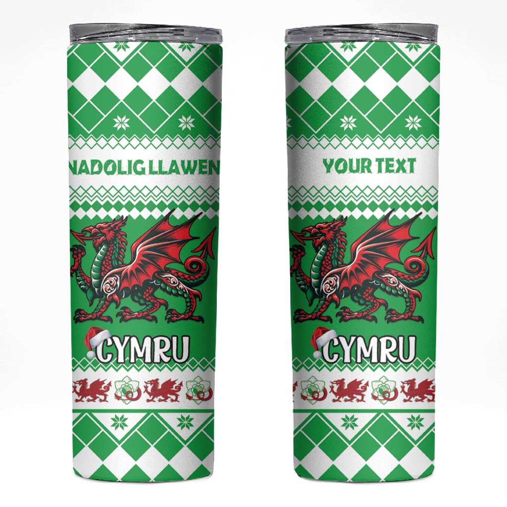 Personalized Wales Christmas Dragon Skinny Tumbler Nadolig Llawen Green Version - Wonder Print Shop