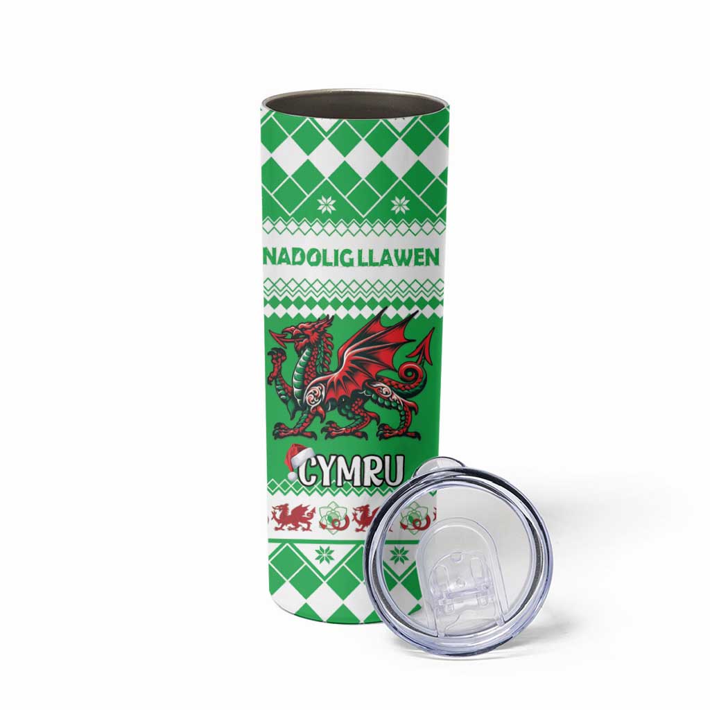 Personalized Wales Christmas Dragon Skinny Tumbler Nadolig Llawen Green Version - Wonder Print Shop