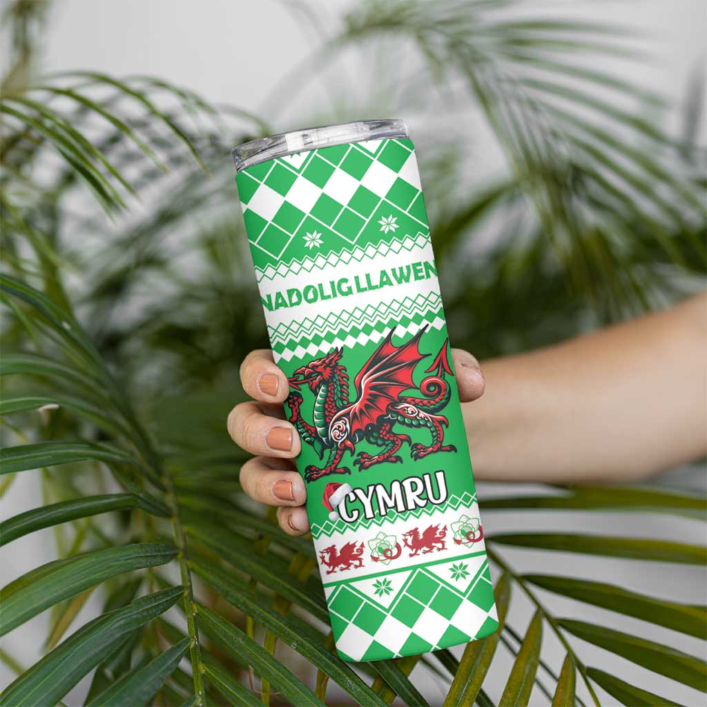 Personalized Wales Christmas Dragon Skinny Tumbler Nadolig Llawen Green Version - Wonder Print Shop