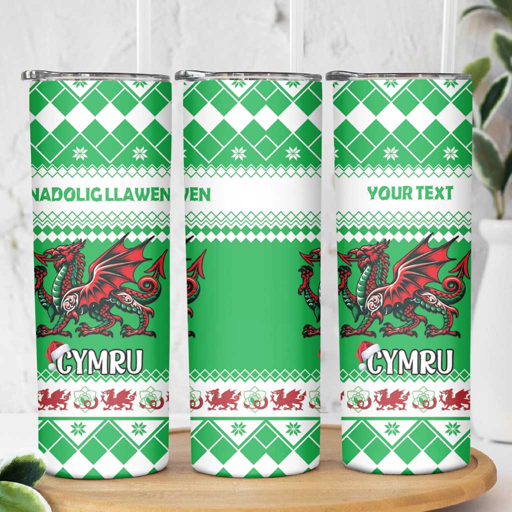 Personalized Wales Christmas Dragon Skinny Tumbler Nadolig Llawen Green Version - Wonder Print Shop