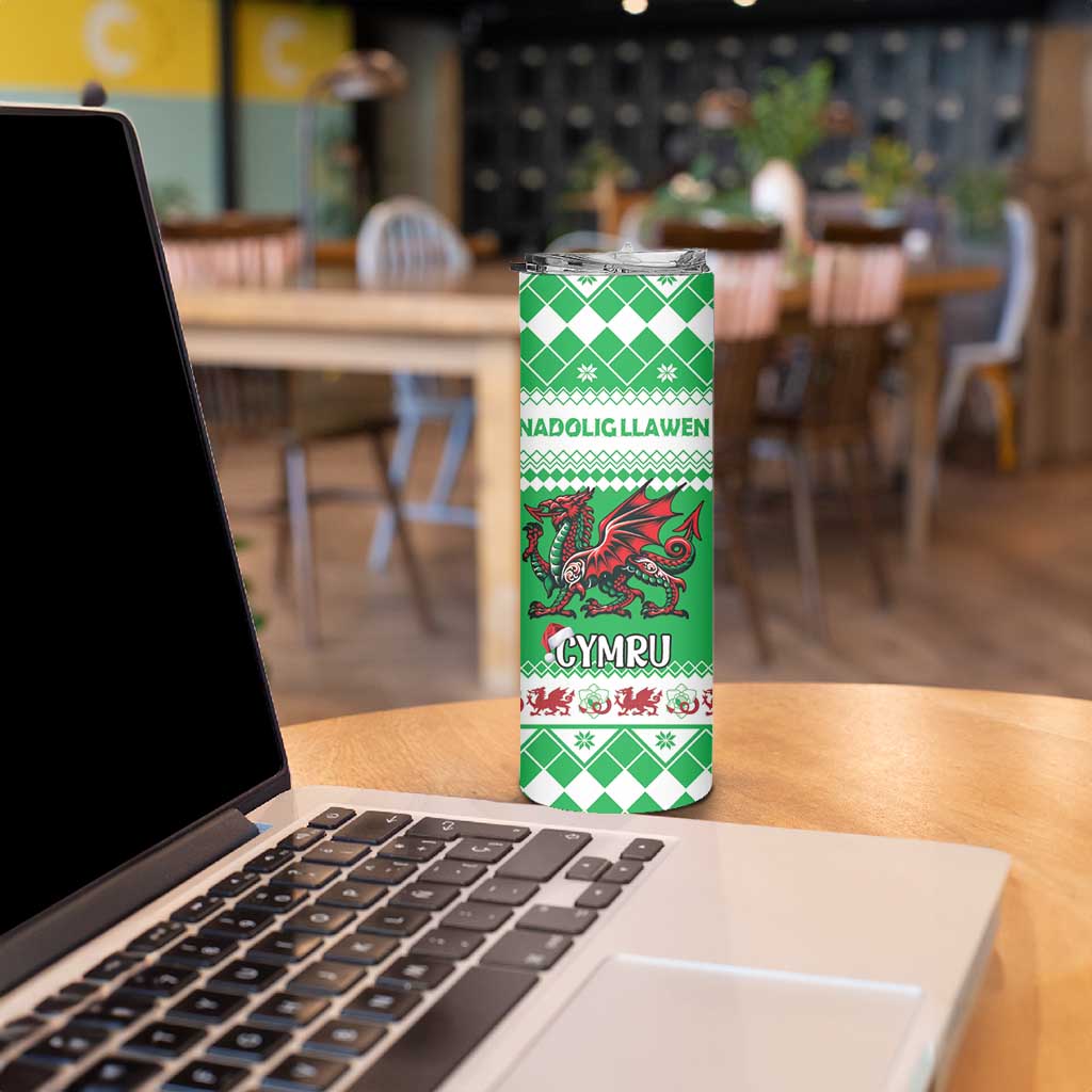 Personalized Wales Christmas Dragon Skinny Tumbler Nadolig Llawen Green Version - Wonder Print Shop
