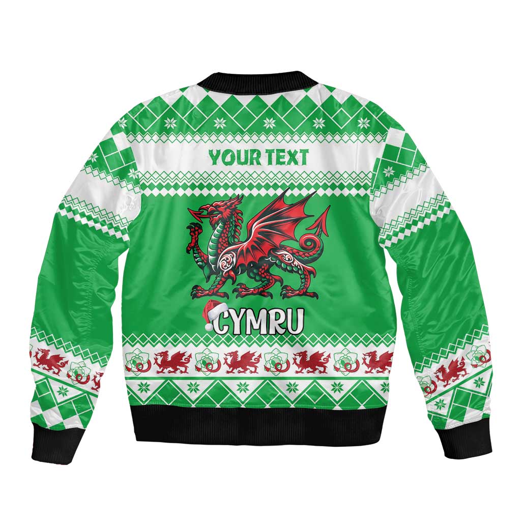 Personalized Wales Christmas Dragon Sleeve Zip Bomber Jacket Nadolig Llawen Green Version - Wonder Print Shop