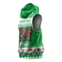 Personalized Wales Christmas Dragon Sleeveless Hoodie Nadolig Llawen Green Version - Wonder Print Shop